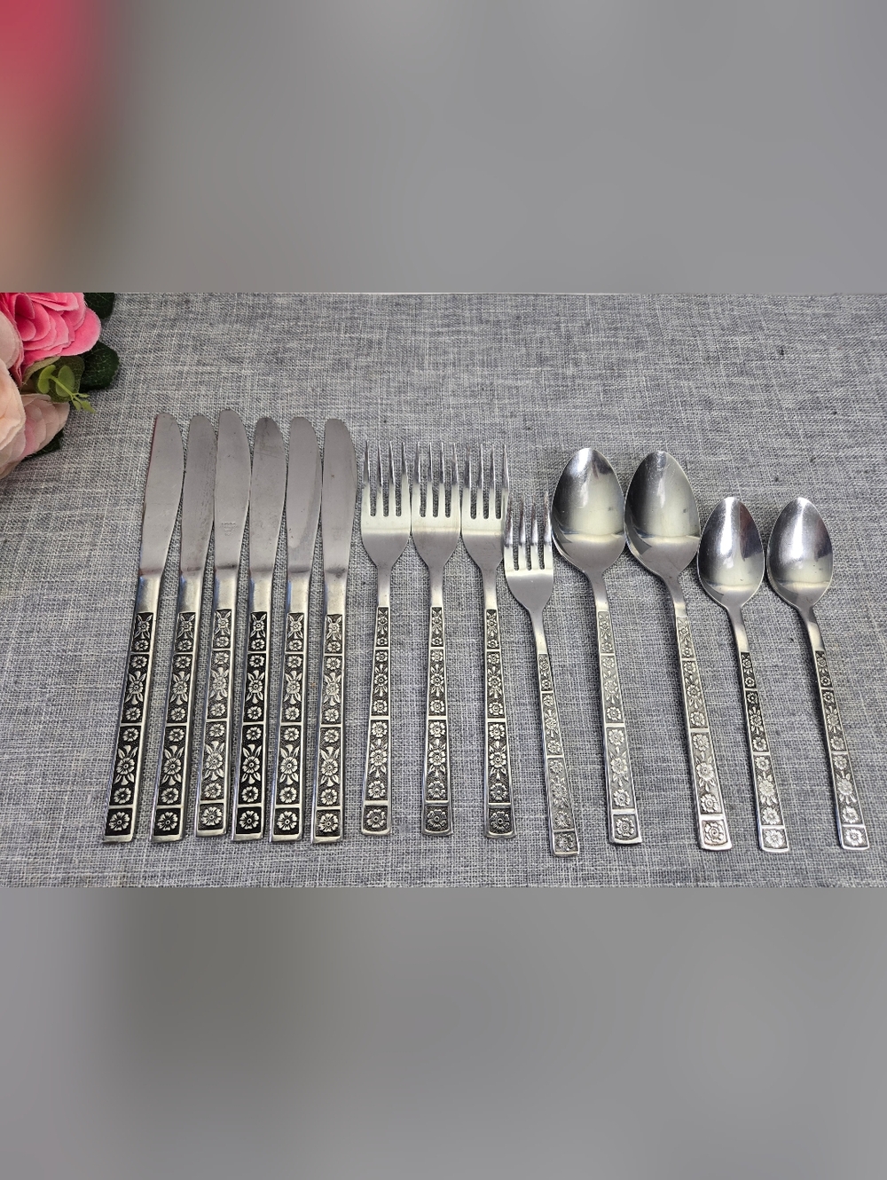 Vintage Serta Imperial Stainless Set Of 14 Forks Knives Spoons Flatware Korea